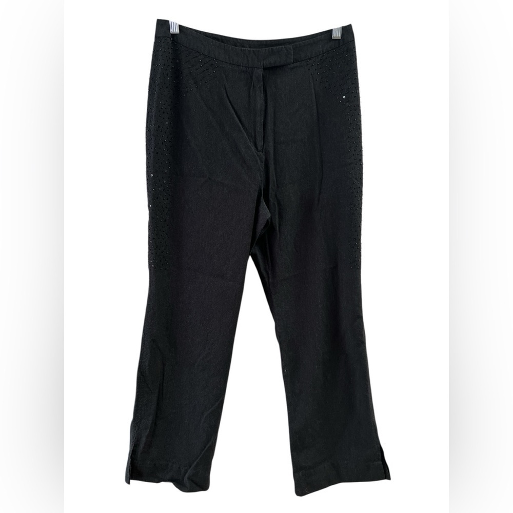 Sequin silk and wool vintage black straight leg pants